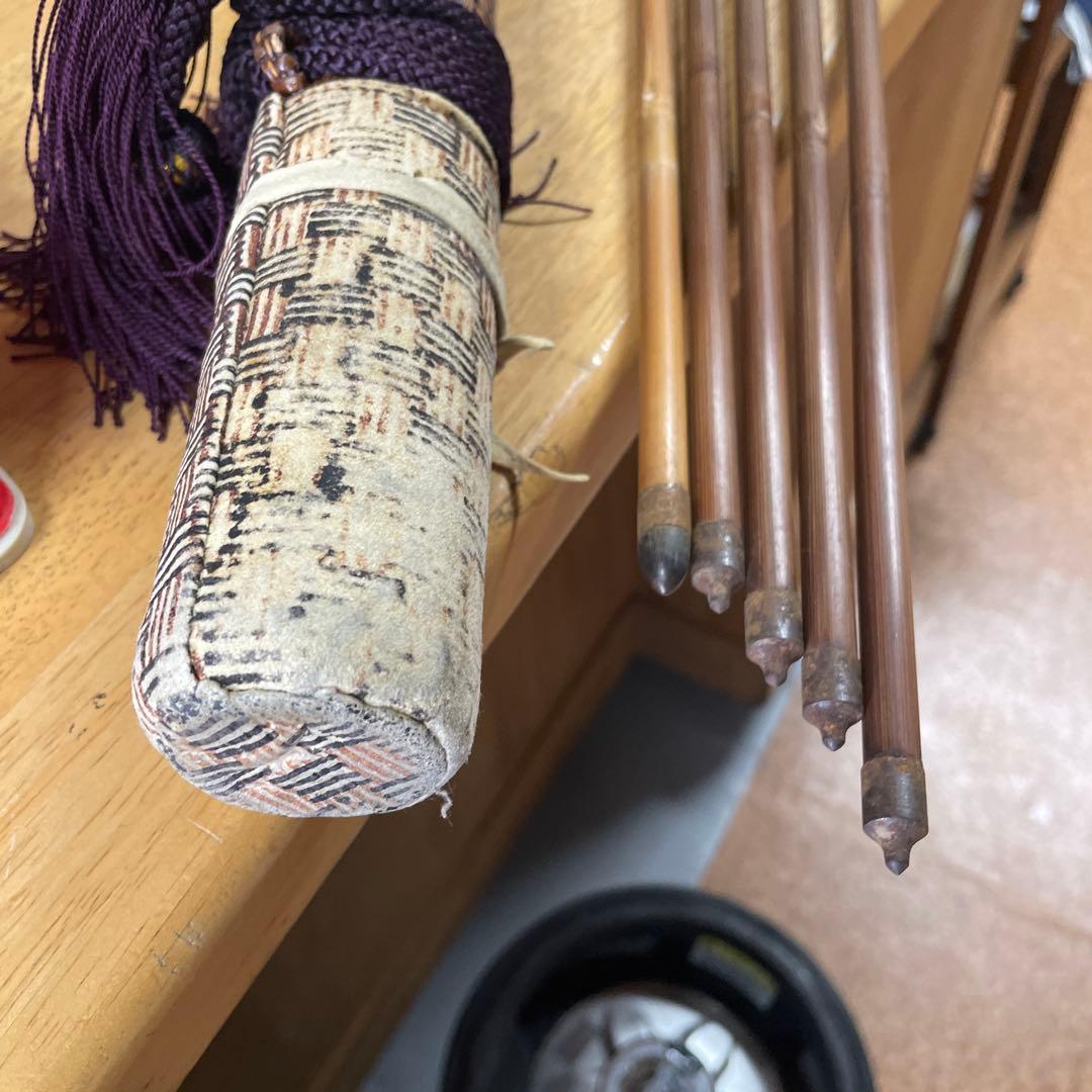 竹製矢筒と矢4本セット　弓道　竹矢