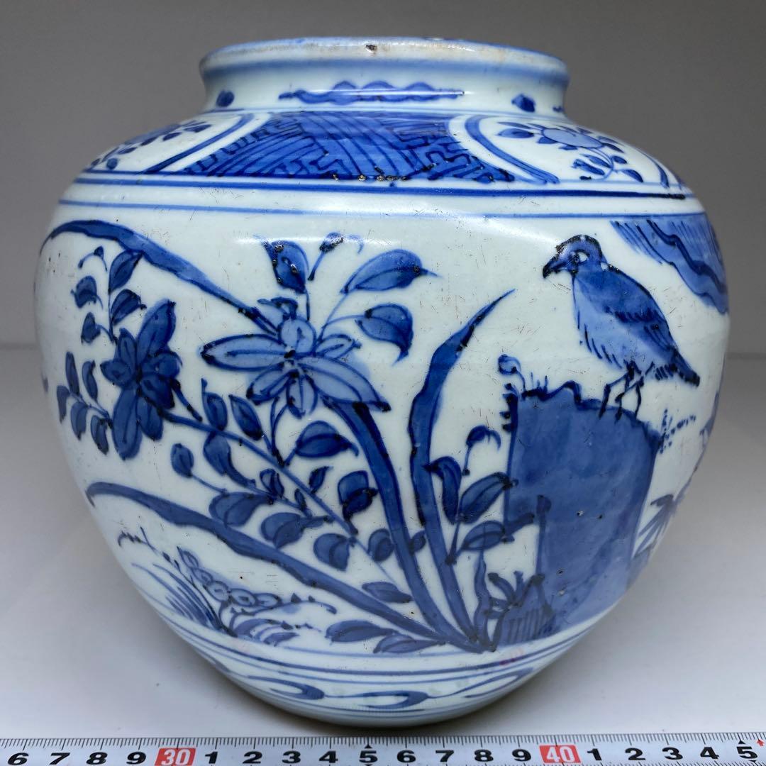 中国明時代　古染付　芙蓉手　壷　高さ18㎝　トヒウ　東な7-0302☆2F