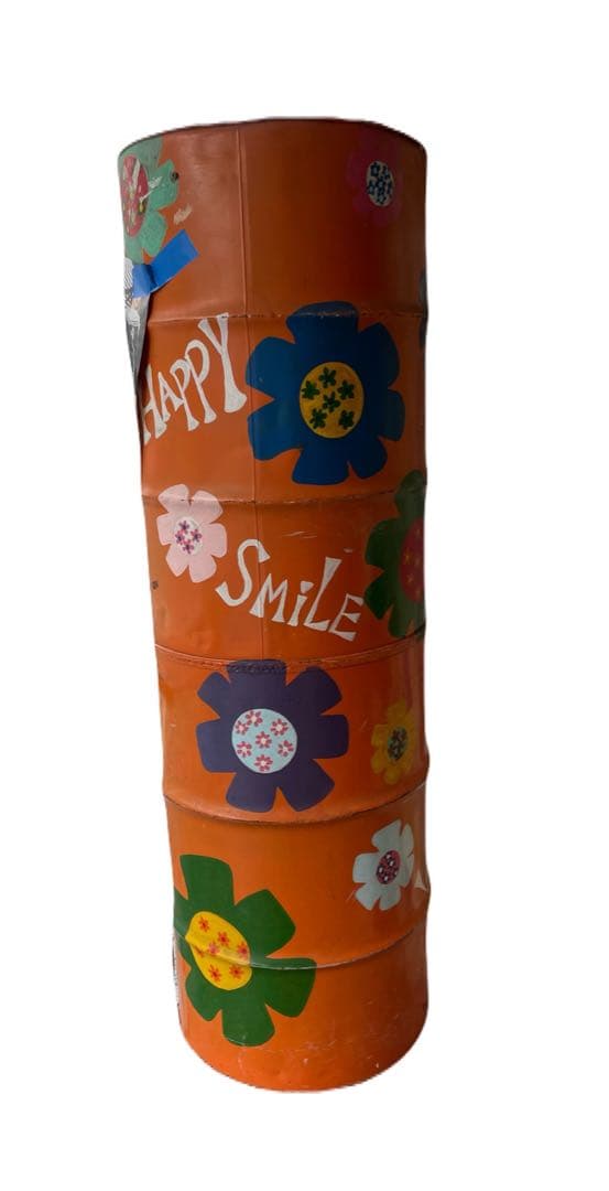 ドラム缶　リメイク大型　オブジェ　ディスプレー置物　オレンジ　店舗用品　店舗飾り