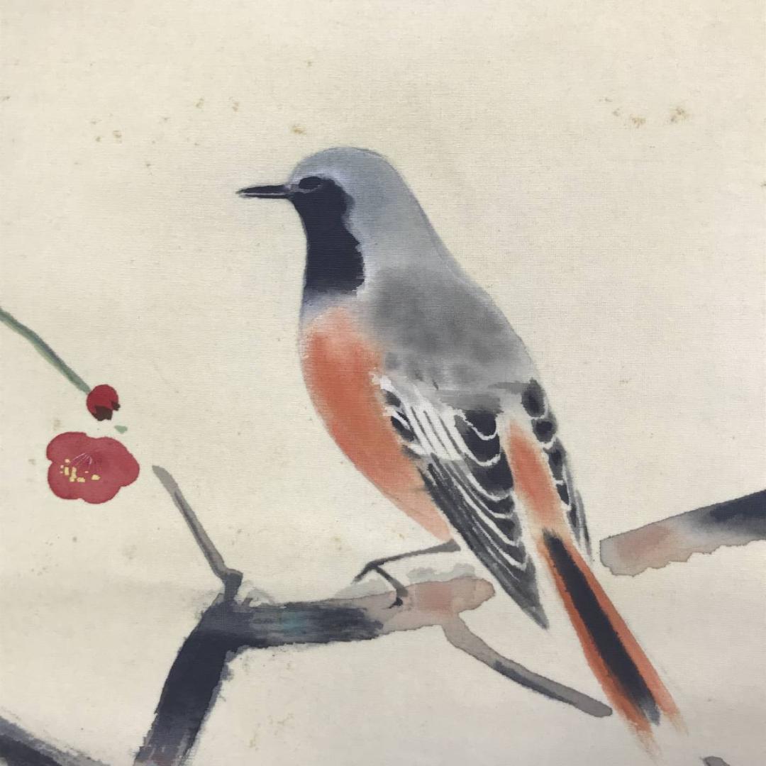 【真作】三宅凰白/紅梅小禽図/花鳥図/掛軸/名家伝来/AD-387