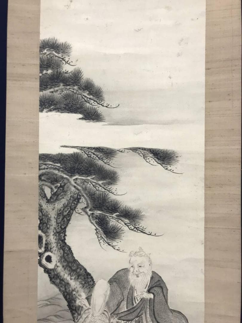 【真作】月岡雪斎/高砂図/江戸後期/正月掛/人物図/掛軸/名家伝来/AC-361