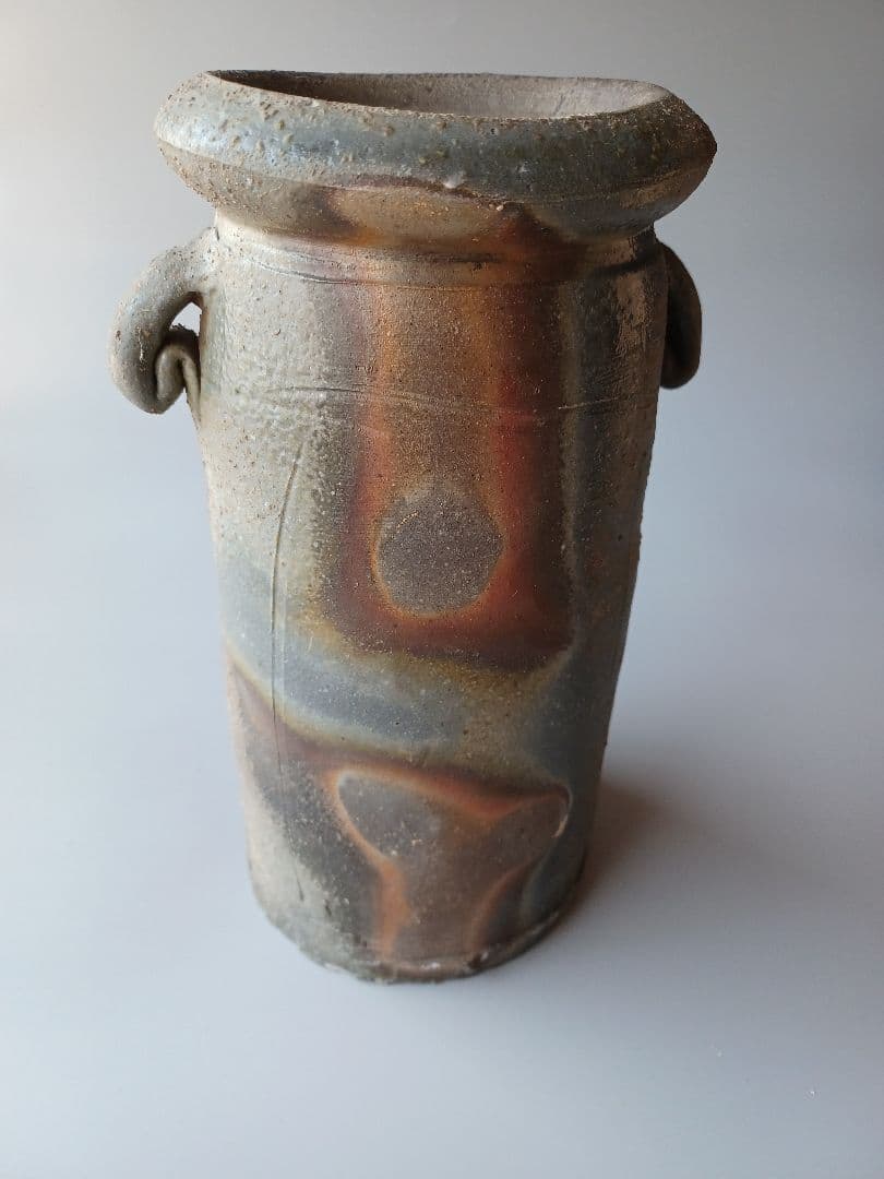 備前焼　花入　花瓶　山本宗秀作　備州窯　茶道具　茶道　土味　力強い感じ　耳付