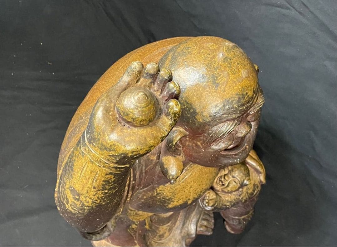 木村陶峰 備前焼 特大 布袋様 置物 オブジェ インテリア 時代物 縁起物 陶器