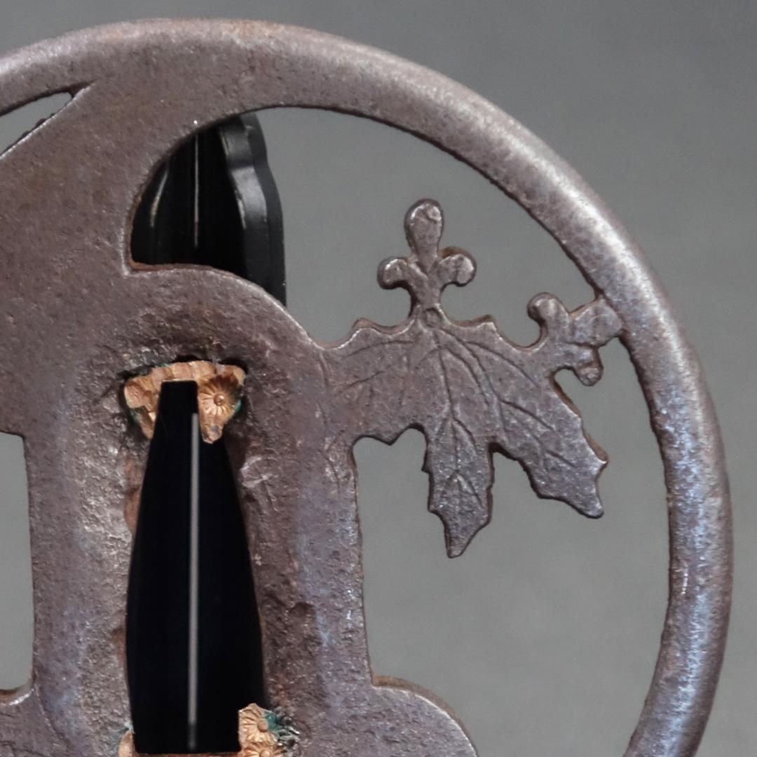 【桐巴透鐔 無銘 後代肥後】(鑑定書有) 鍔 鐔 刀装具 武具 骨董 江戸