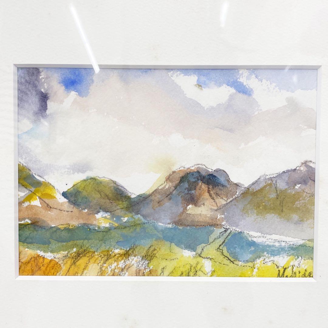 【真作】額装 水彩画 風景画 虹光 町田京子 万座高原 2003年作 絵画