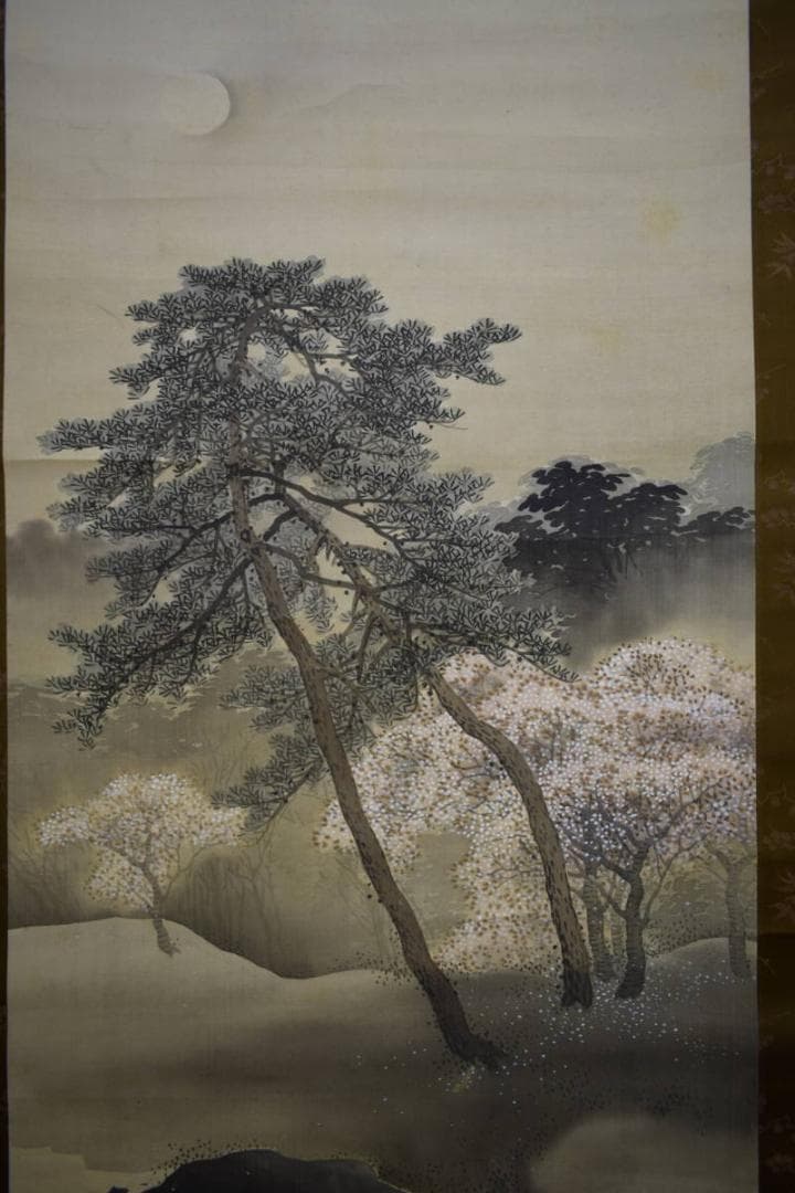 模写/中川和堂/月に桜図/絹表装/布袋屋掛軸HG-246