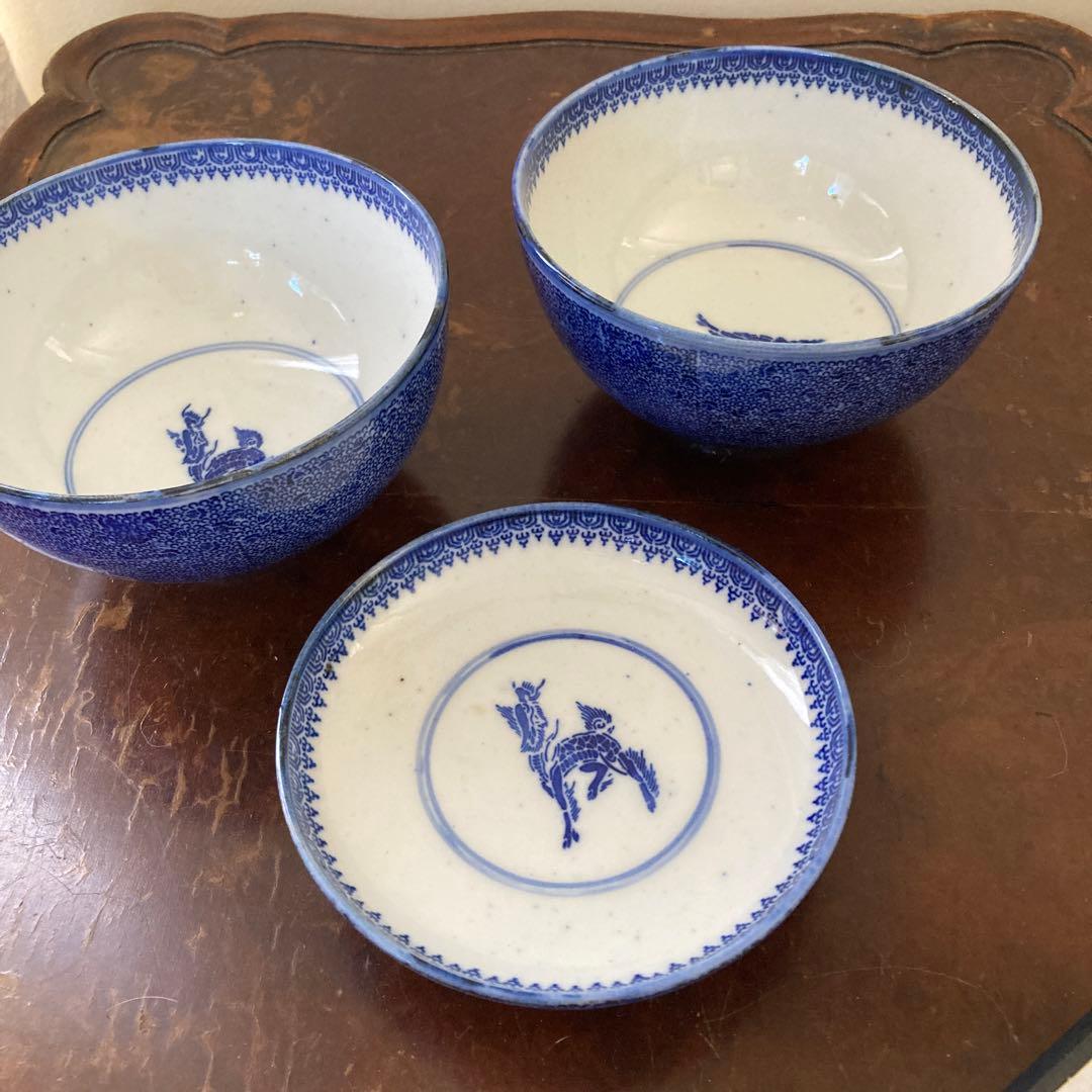 微塵唐草　二器セット　骨董　明治時代