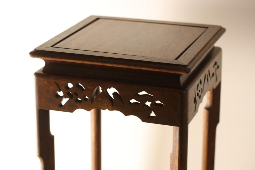 古道具 かりん 無垢材 花台 透かし彫り 高卓 飾台 時代物 盆栽台 唐木 骨董