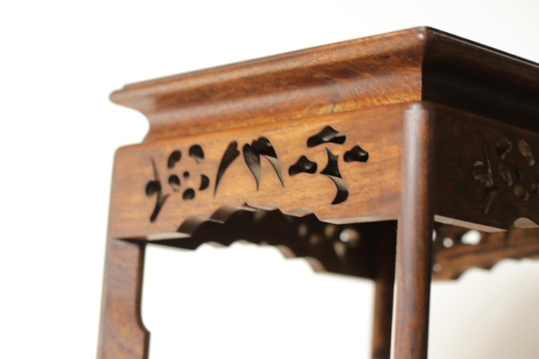 古道具 かりん 無垢材 花台 透かし彫り 高卓 飾台 時代物 盆栽台 唐木 骨董