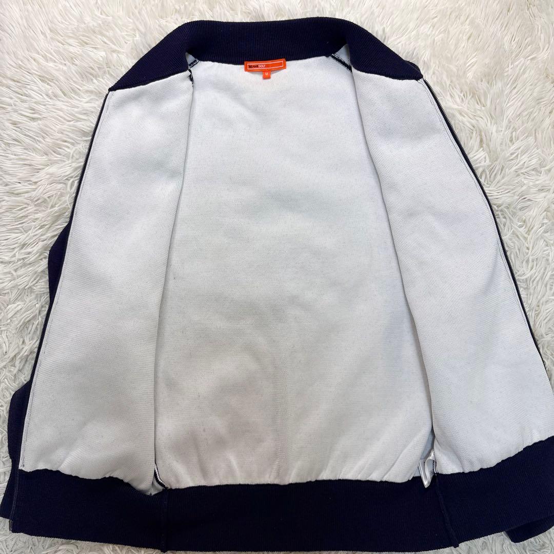 ビームスゴルフ　ニットジップ　ジャケット　シルク混　切替　中綿　ロゴ刺繍