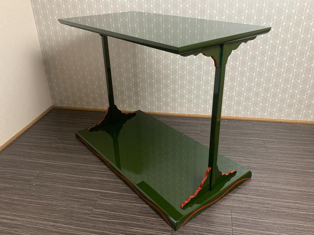 輪島塗 目白宗芳造 宗旦好 青漆紅爪 及台子 共箱 茶道具 水指棚 835