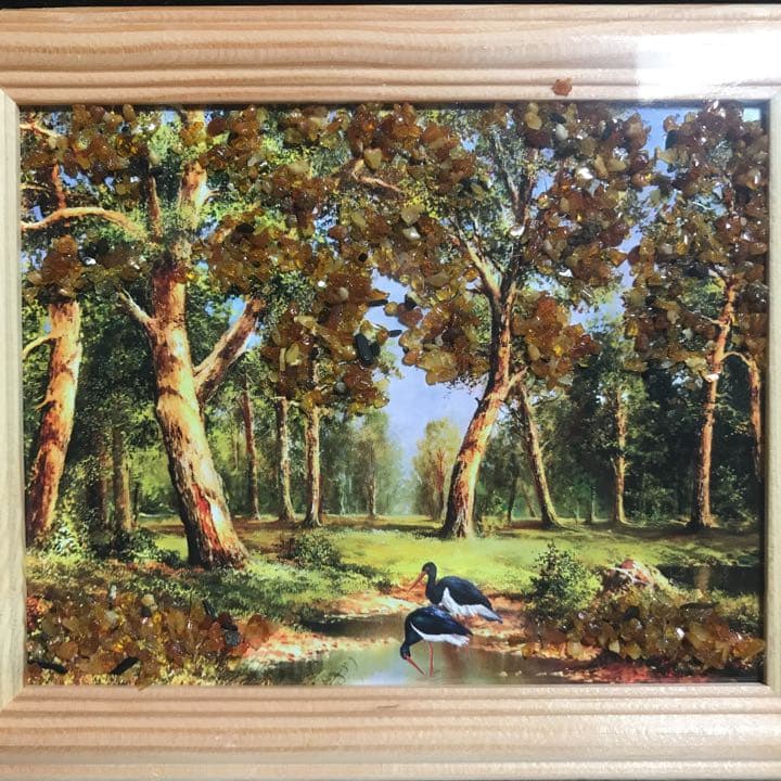 ★特選一品★ 額縁付き絵画【バルト海産天然アンバー琥珀装飾使用】❤️