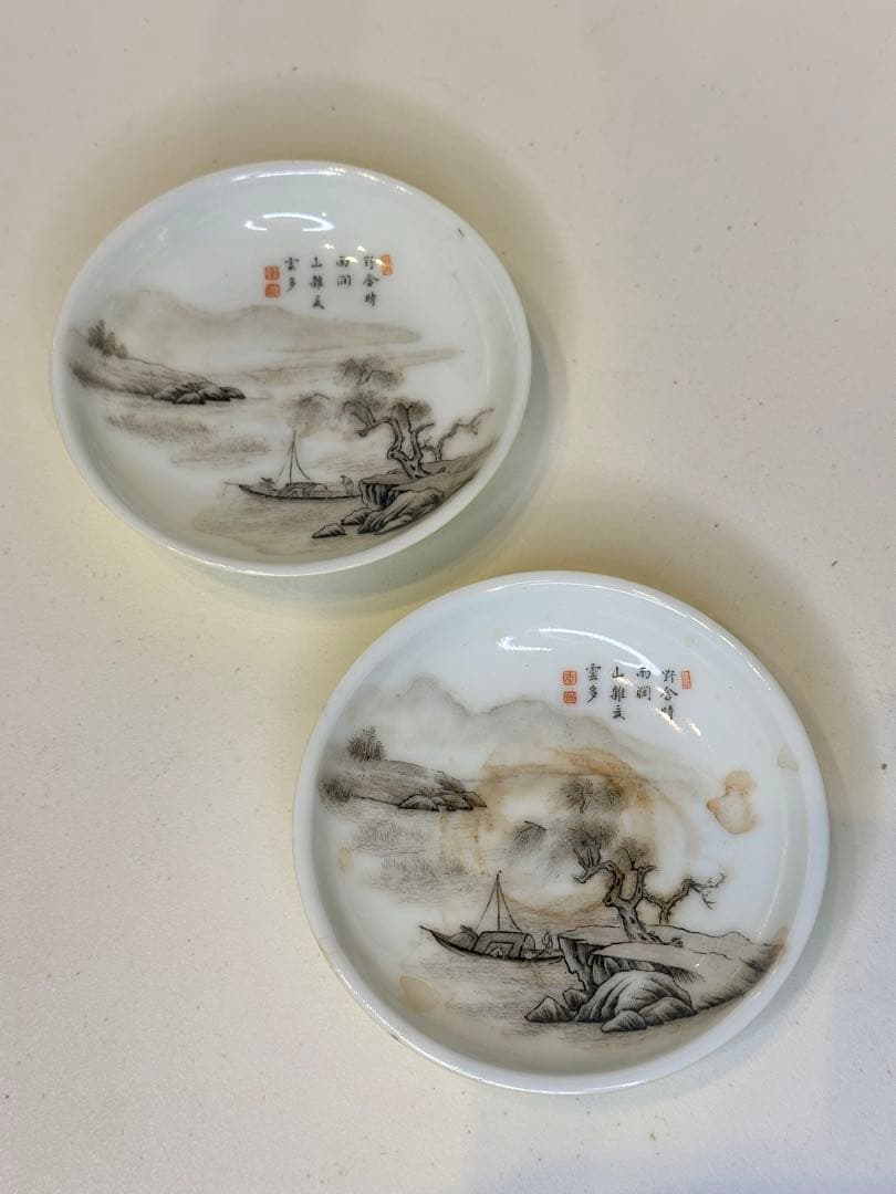 qucol lect大清雍正年製 小皿 2枚セット 風景画 陶磁器 骨董
