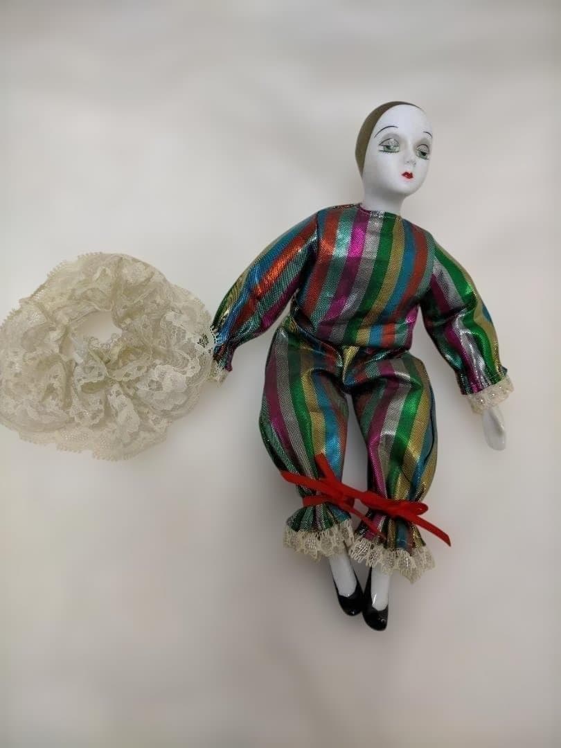 アンティーク　ヴィンテージ　虹色　ピエロ陶器人形　250702-8Y