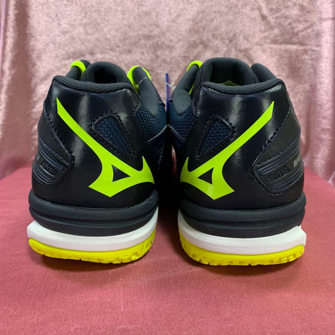 61GB191445 28.0cm ミズノ テニス シューズ ネイビー/イエロー