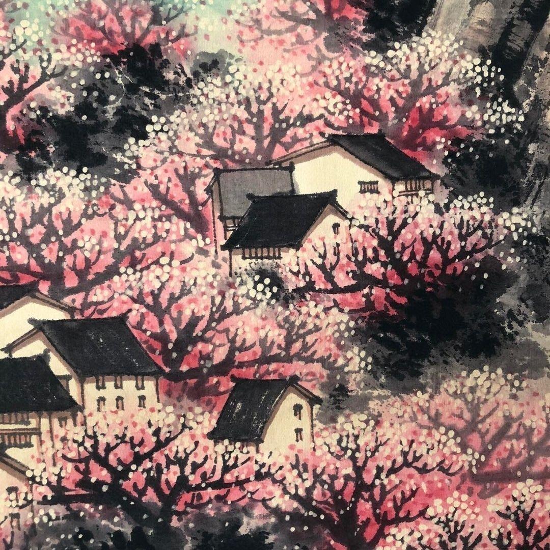 中国水墨画 掛け軸 宋文治 江南春色 中堂掛け軸 装裱済み／鑑賞用／山水画