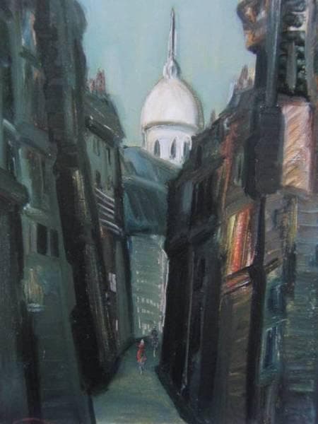 高山勝雄、パリ・裏町、希少な画集より、新品高級額・額装付、状態良好