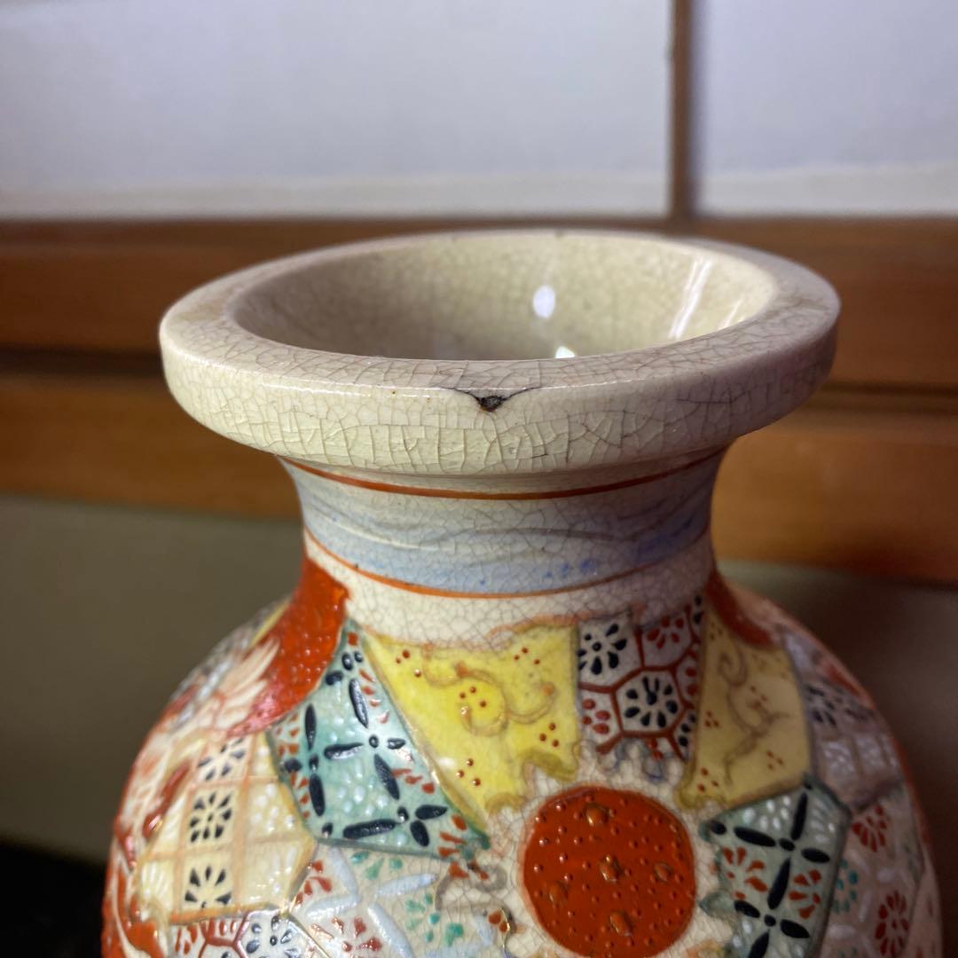 明治薩摩焼　薩摩藩武士図花瓶31cm14cm