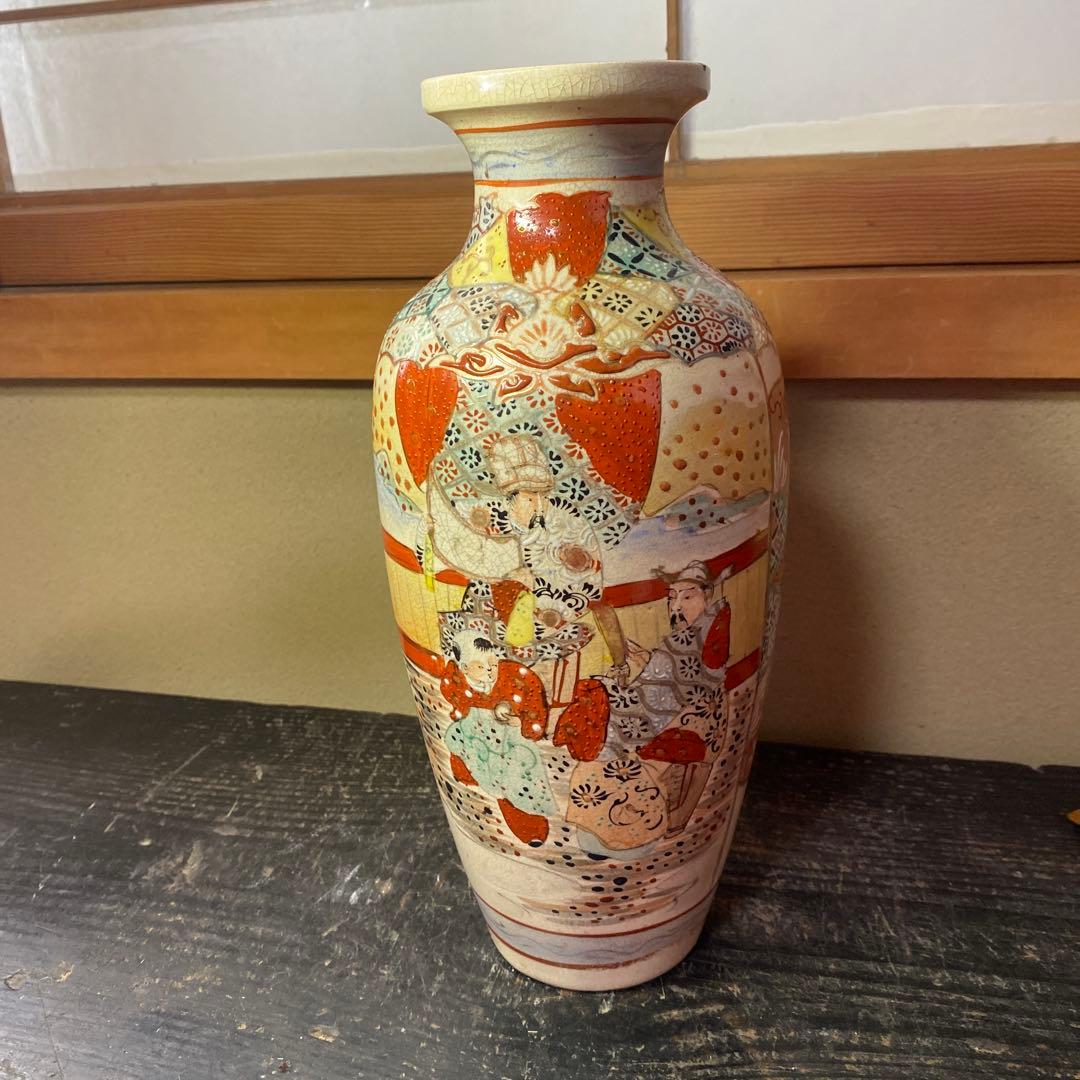 明治薩摩焼　薩摩藩武士図花瓶31cm14cm