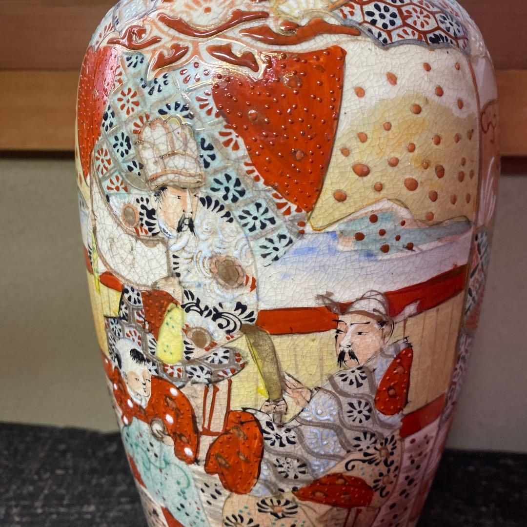明治薩摩焼　薩摩藩武士図花瓶31cm14cm