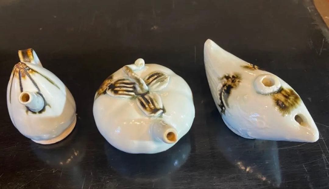 李朝　水滴　３点セット　鑑賞台付 １点　中国文物局蝋印付　ヴィンテージ　レア