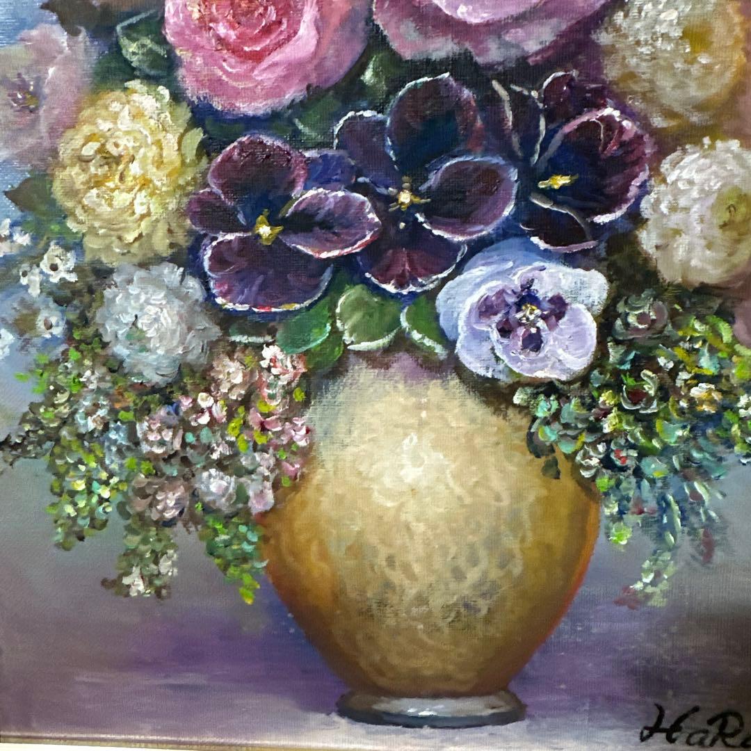 薔薇　中島敏春　油彩　静物画　肉筆　絵画　美術品　インテリア　額縁