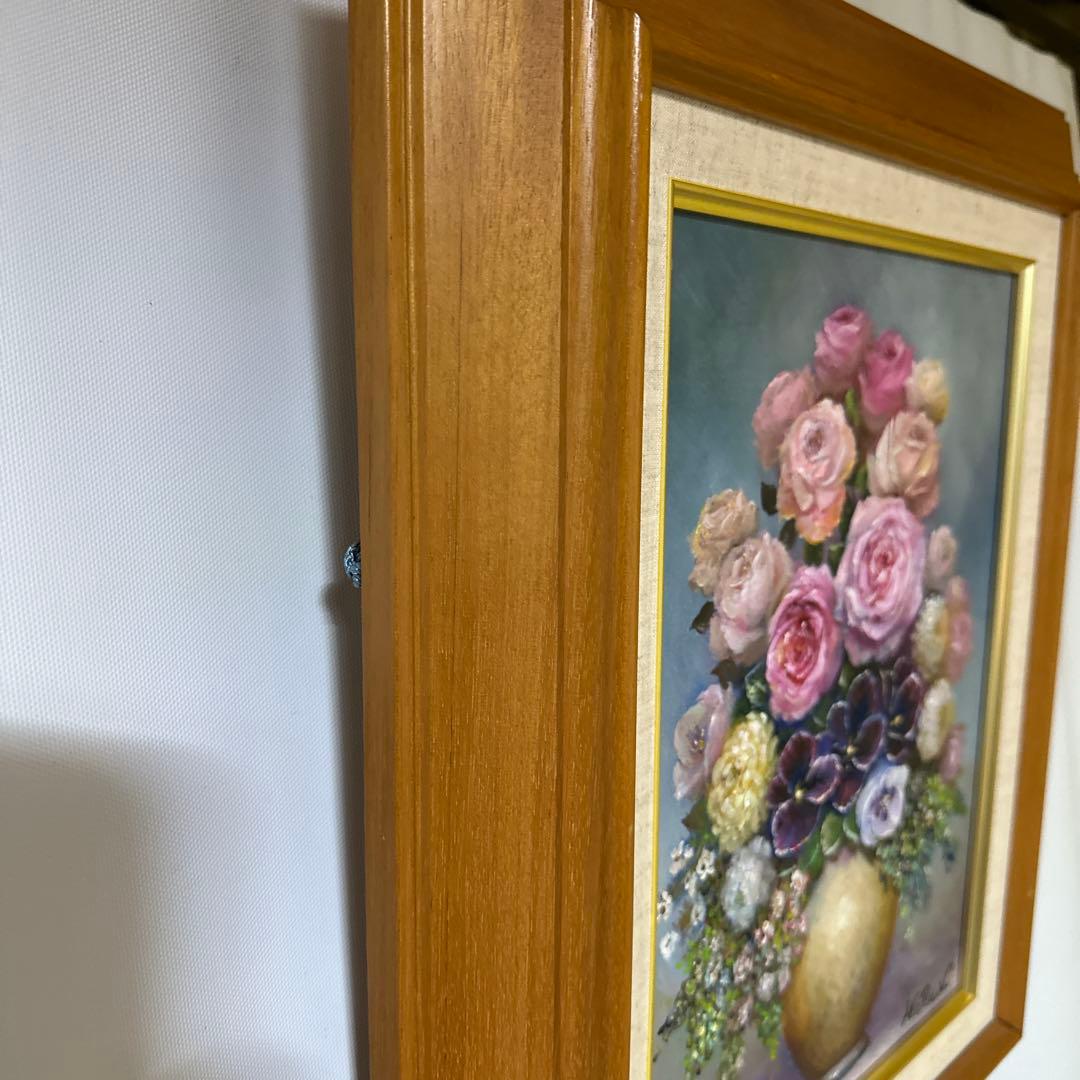 薔薇　中島敏春　油彩　静物画　肉筆　絵画　美術品　インテリア　額縁