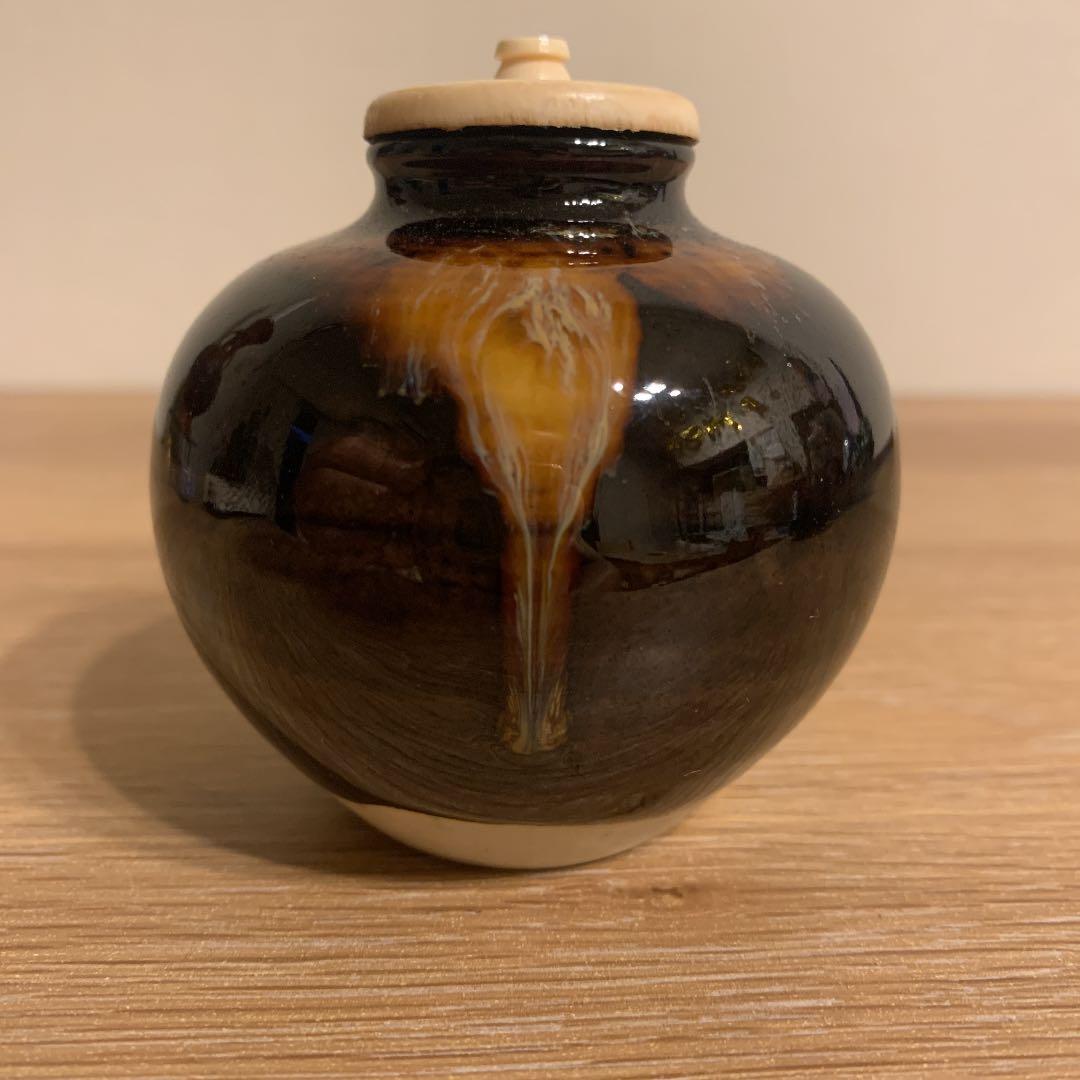 茶入　仕服 在銘  牙蓋　　桶谷定一作　アンティーク