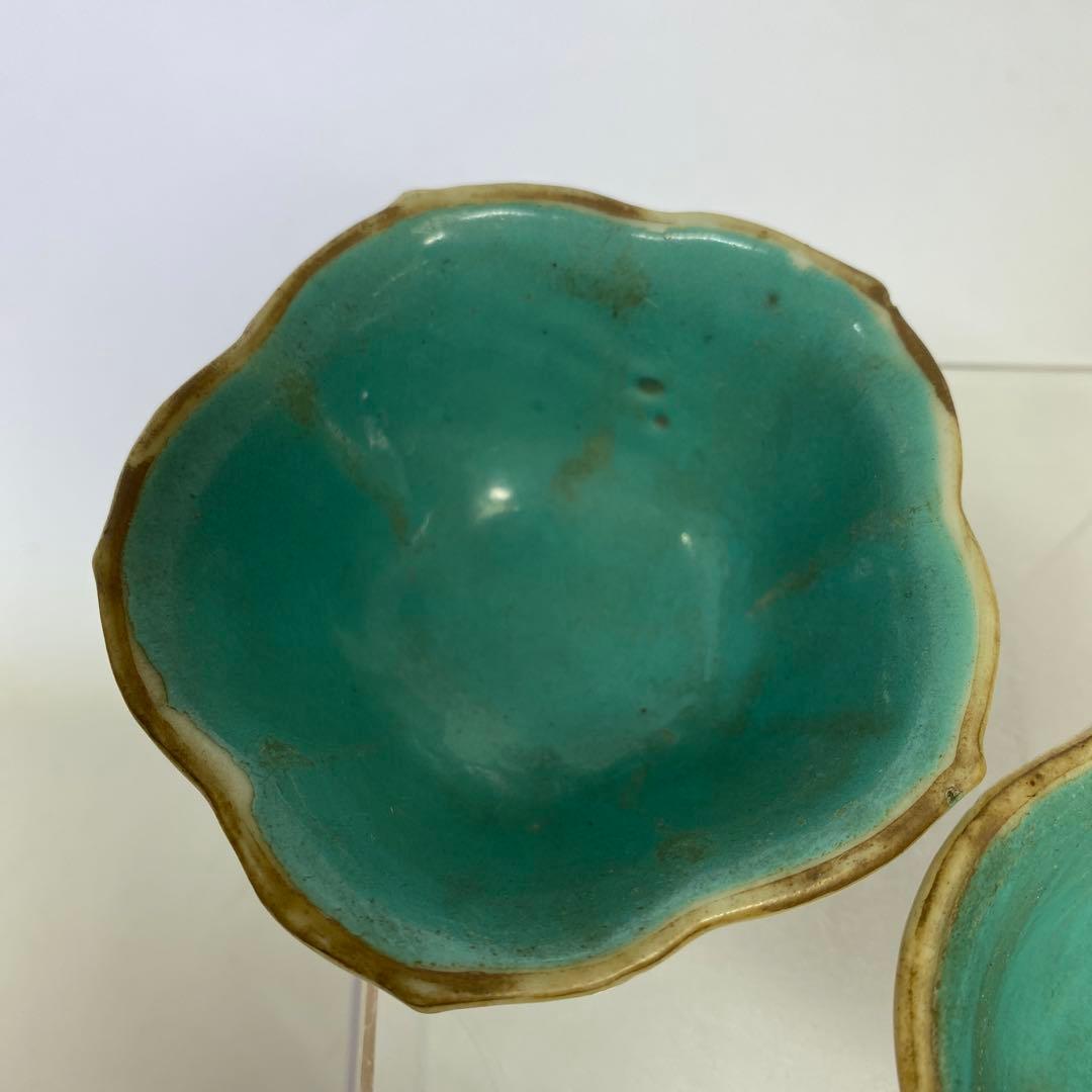 中国古玩　同治年粉彩輪花小鉢　2客　タエチ　東さ8-0107☆2F