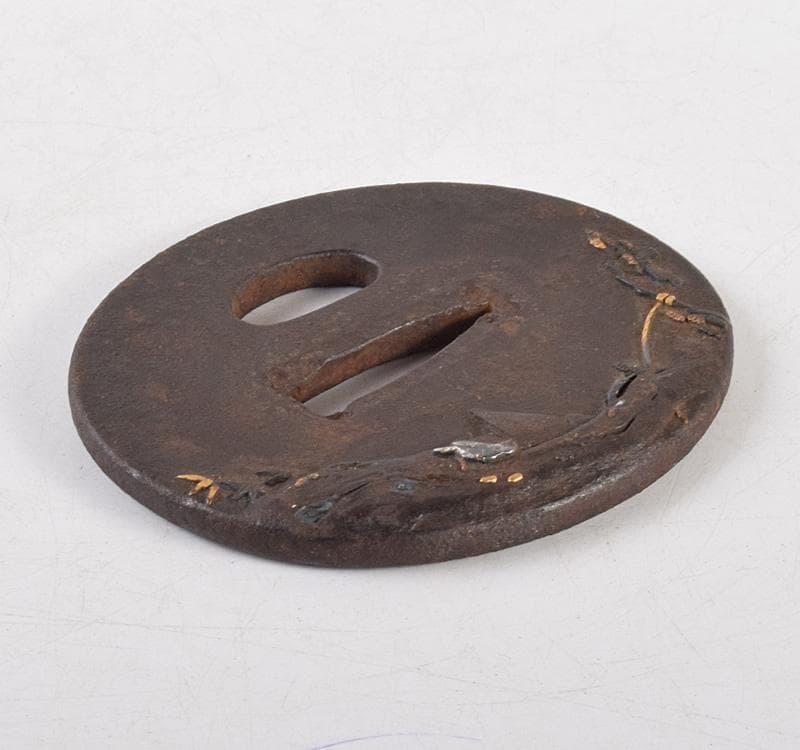 武具　刀装具　古鉄金銀象嵌　鍔　V　R4872