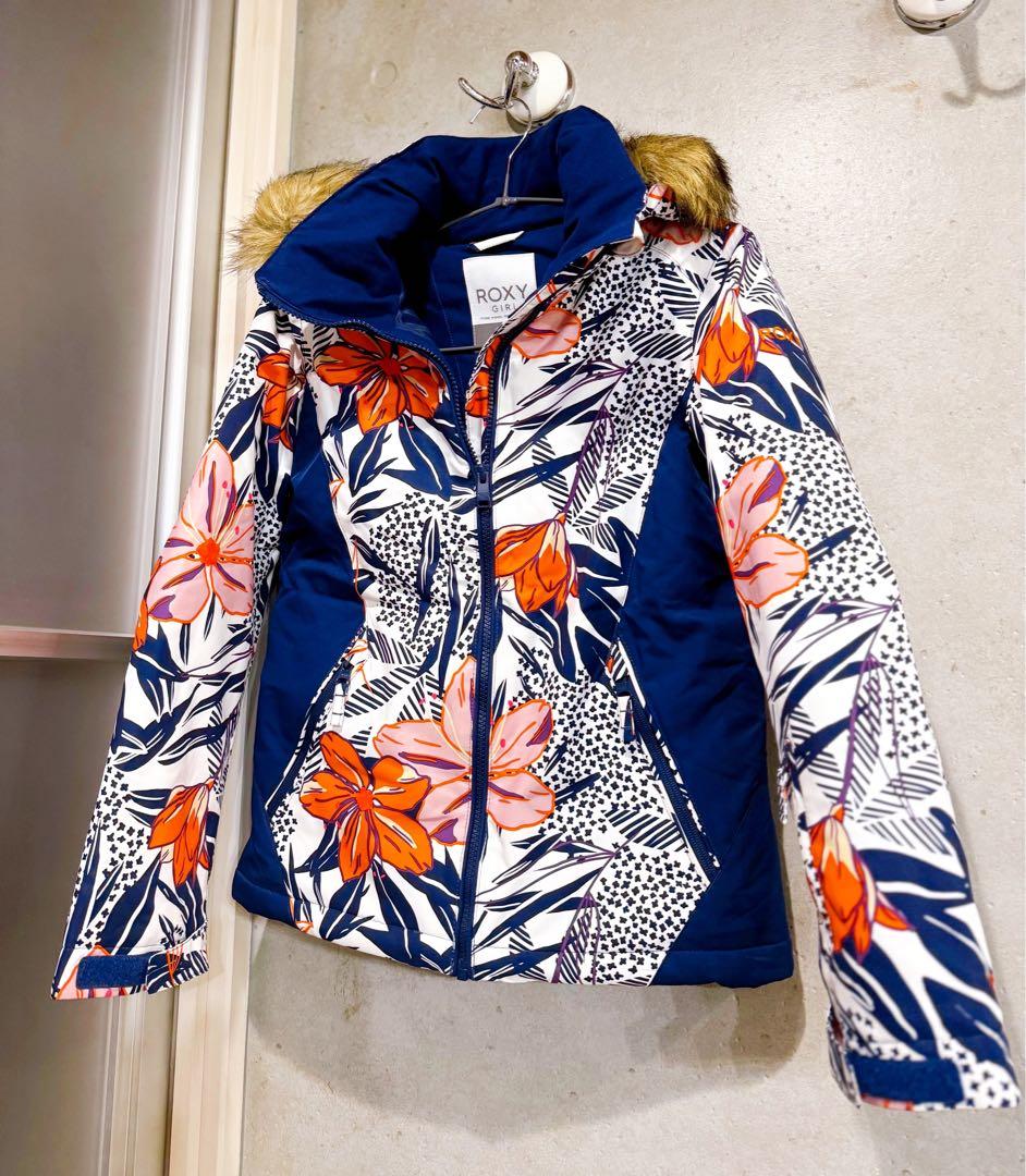 ★未使用ROXYスノージャケット150 トロピカル柄　ファー付き　スキー　スノボ
