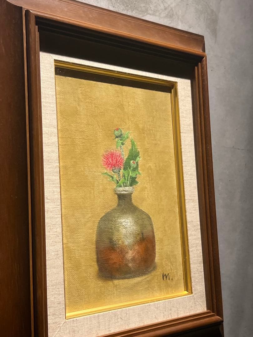 他の人発送×肉筆油彩画　【薊】　直筆サインあり