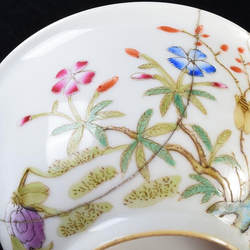 中国　大清光緒年製　粉彩花昆虫文碗　V　7805E