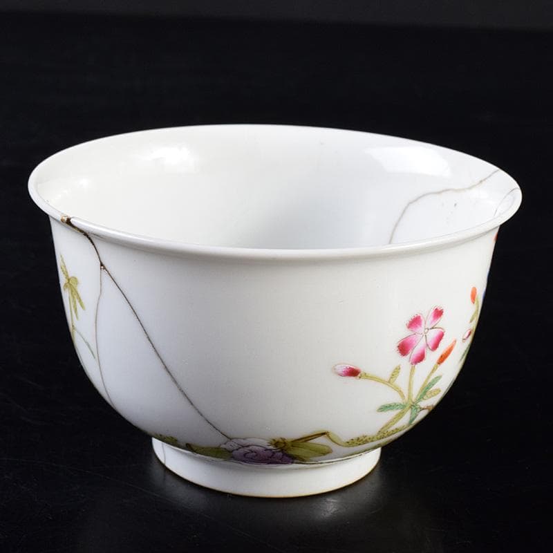 中国　大清光緒年製　粉彩花昆虫文碗　V　7805E