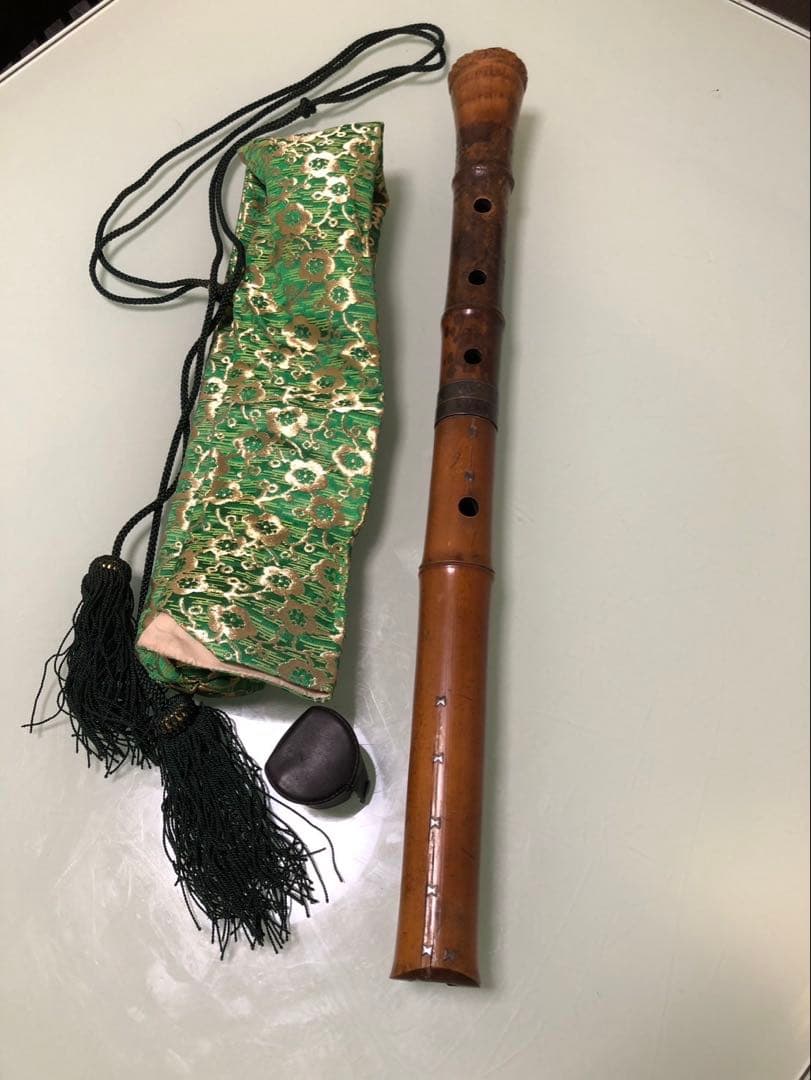 尺八本体 管楽器 雅楽 和楽器 竹製 5穴 約55cm ケース付き