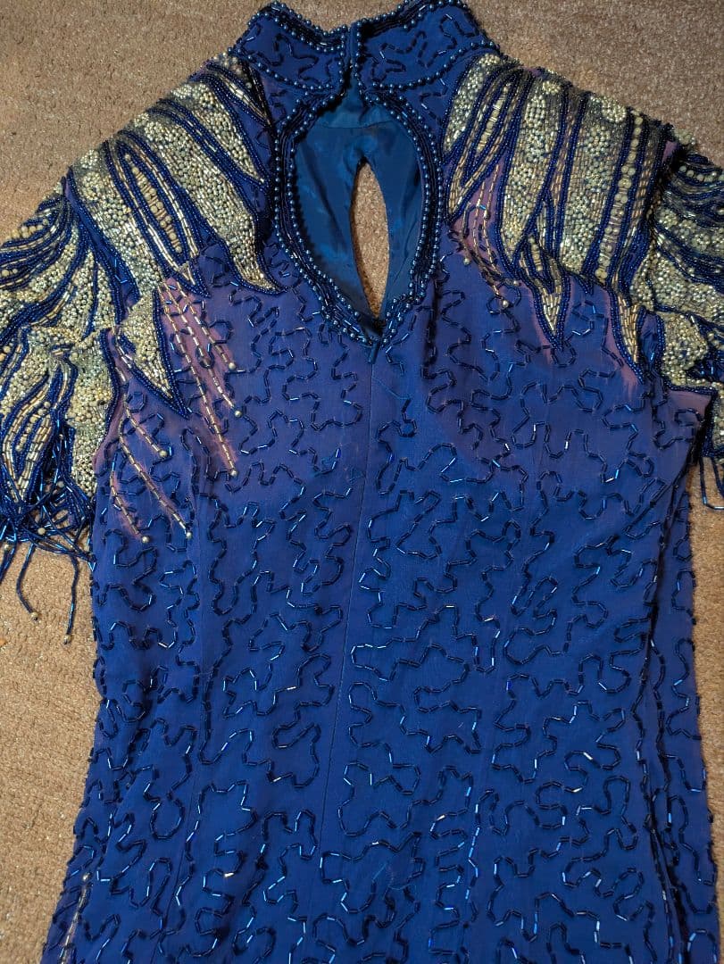 おまけワンピ付き 紫色 ビーズ装飾 社交ダンスドレス　ベリーダンス