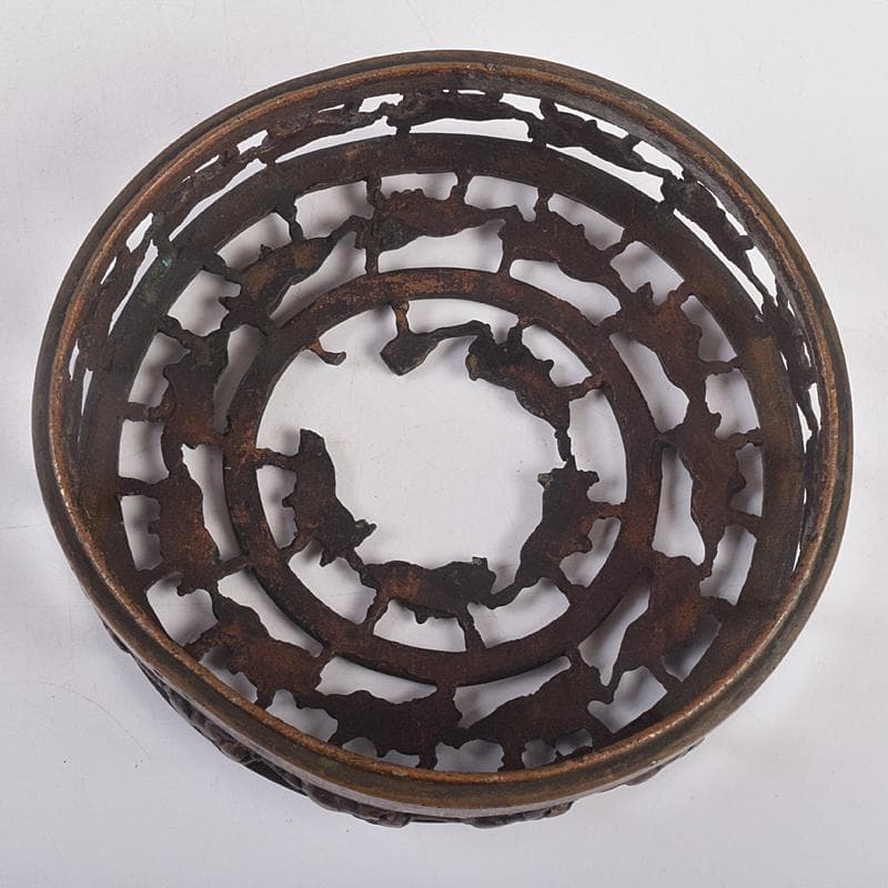 中国　宣徳年製款　古銅宣徳銅　馬刻　持ち手付　透かし蓋香炉　M　R8855