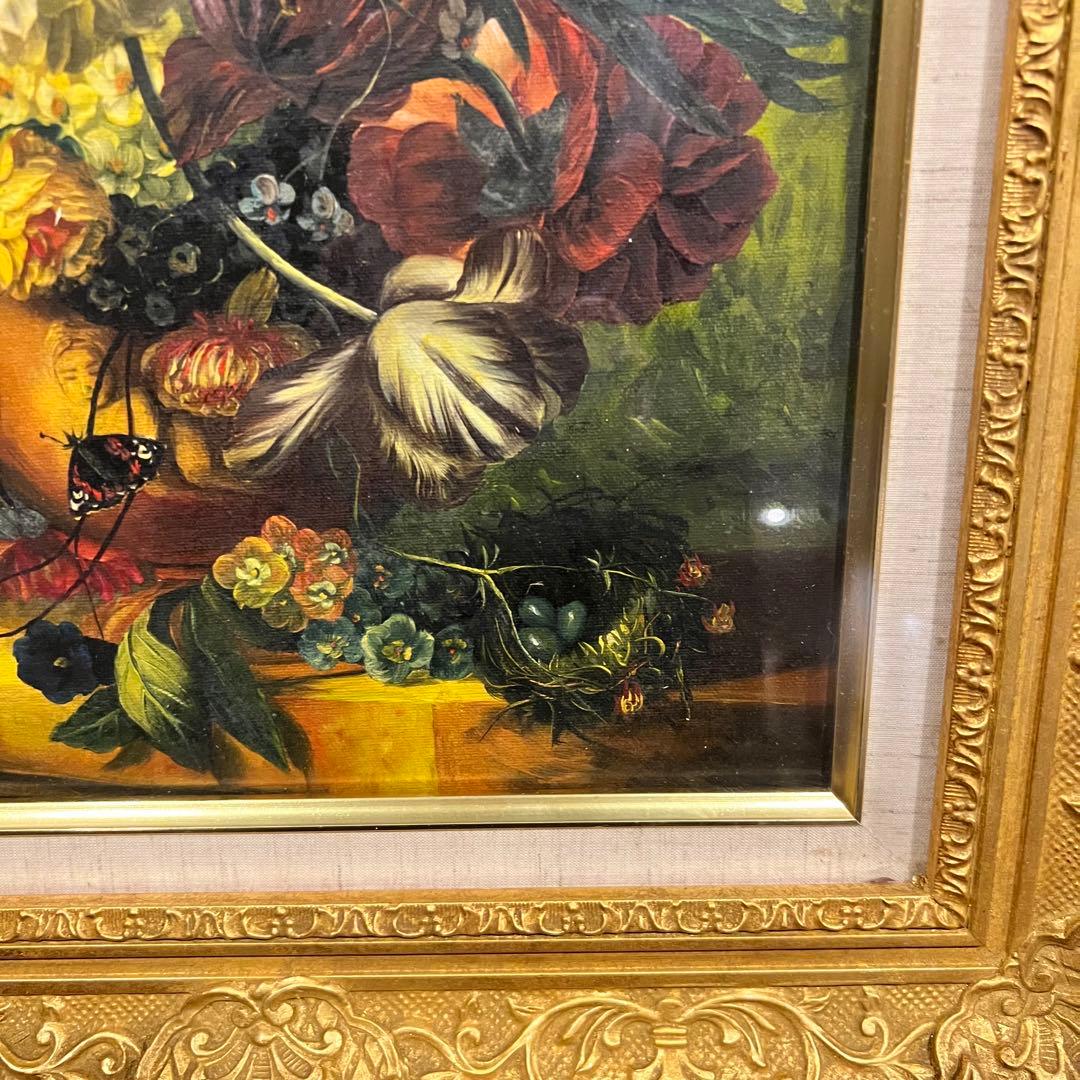 美品　真作 油絵 S アンダーソン　花　高級額装　F６号