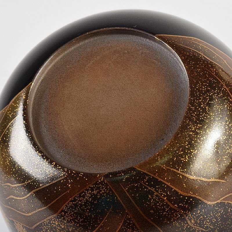 茶道具　漆匠　前端春斉作　山水蒔絵　内銀溜　黒棗　共箱　V　R8487