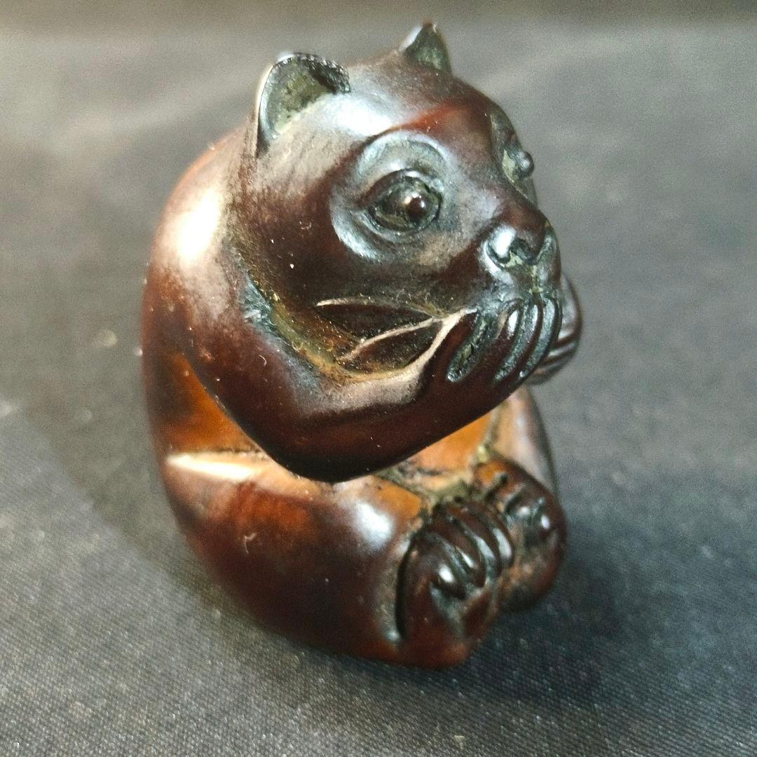 江戸骨董 木彫り根付 熊クマ 手作り 無銘 時代物 旧家蔵出し 蒐集家放出美品