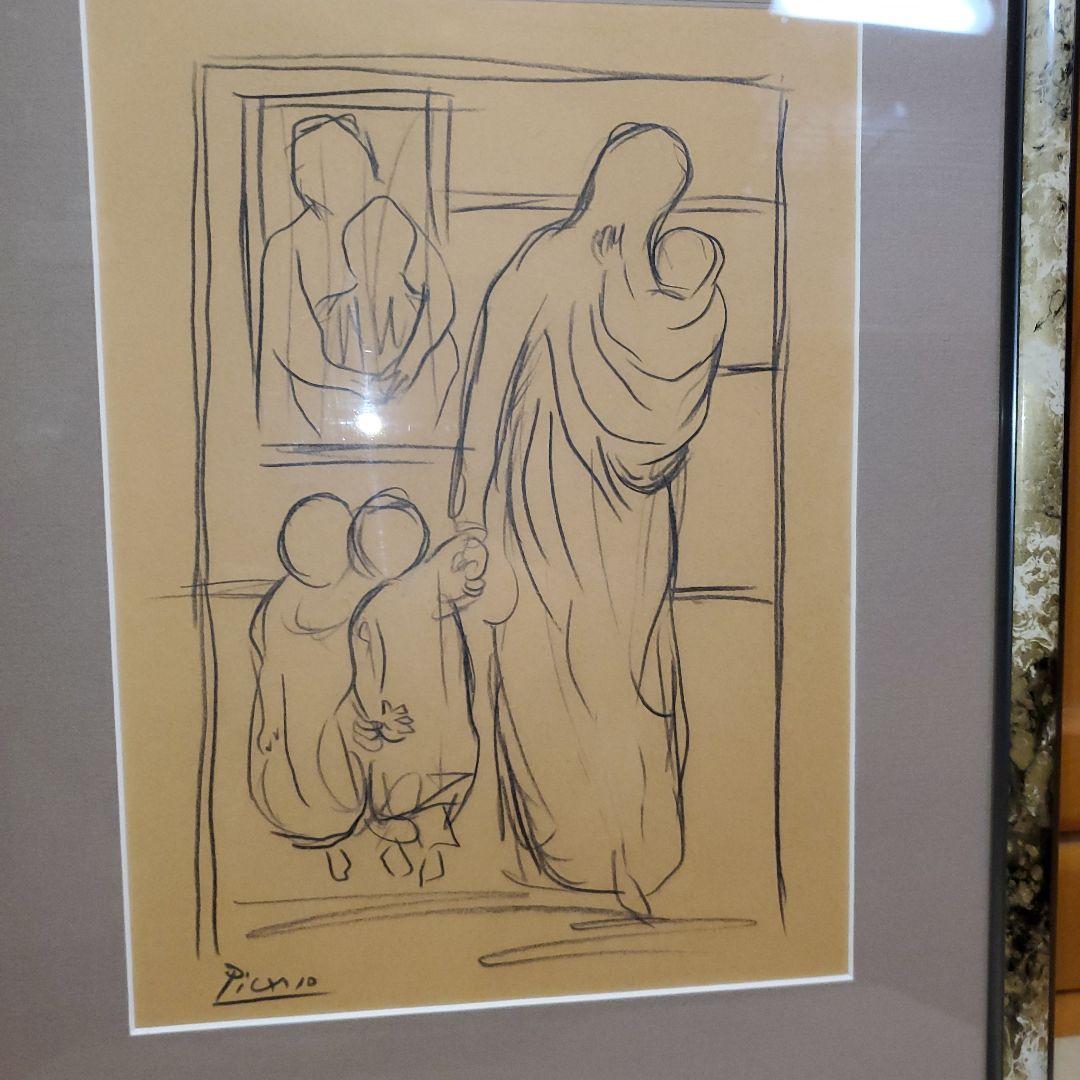 パブロピカソ 、鉛筆画 、母と子 サインあり、原画、デッサン、一点物