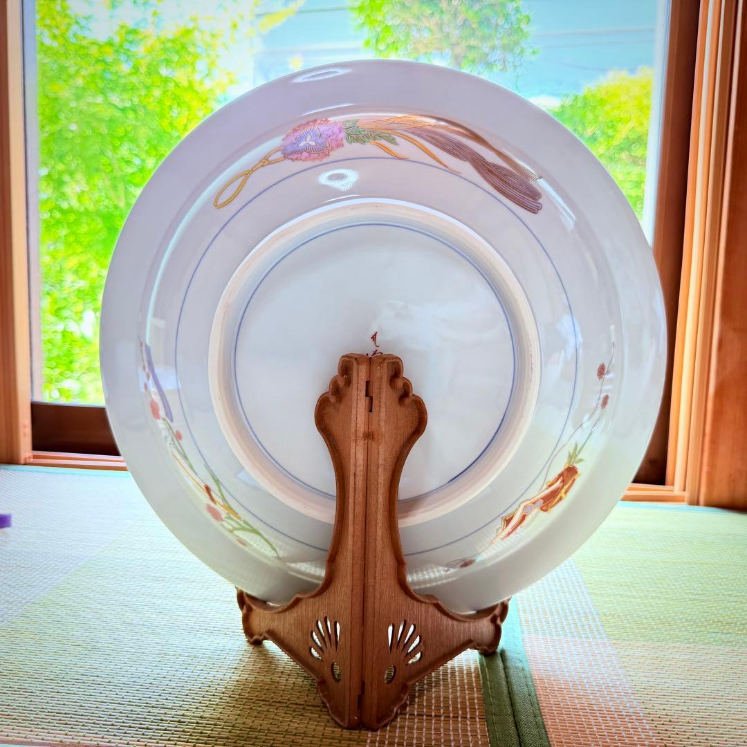 新品未使用　九谷焼　皇太后陛下御麗筆　金彩　飾り皿　大皿　保証書　桐箱　外箱付き