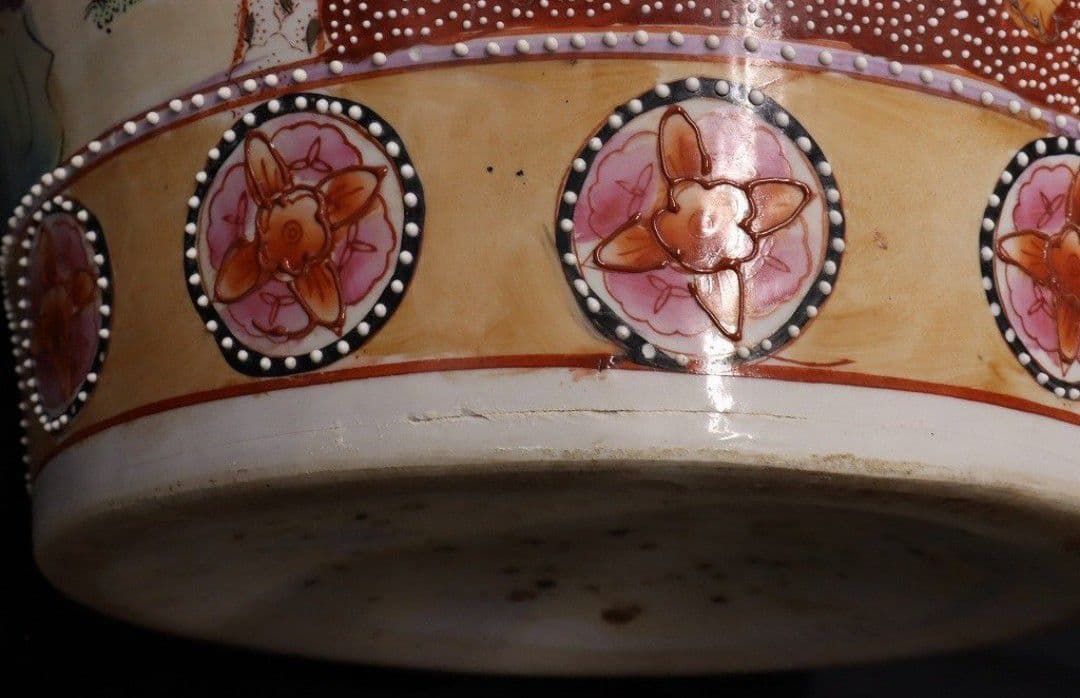 薩摩焼 特大78cm 花瓶 金彩色絵 飾壺 大壷 金襴手 美人画 中国古玩