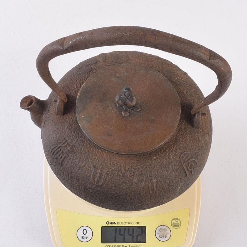 煎茶道具　金龍堂造　漢詩竹文　鉄瓶　鉄釜　M　R8870