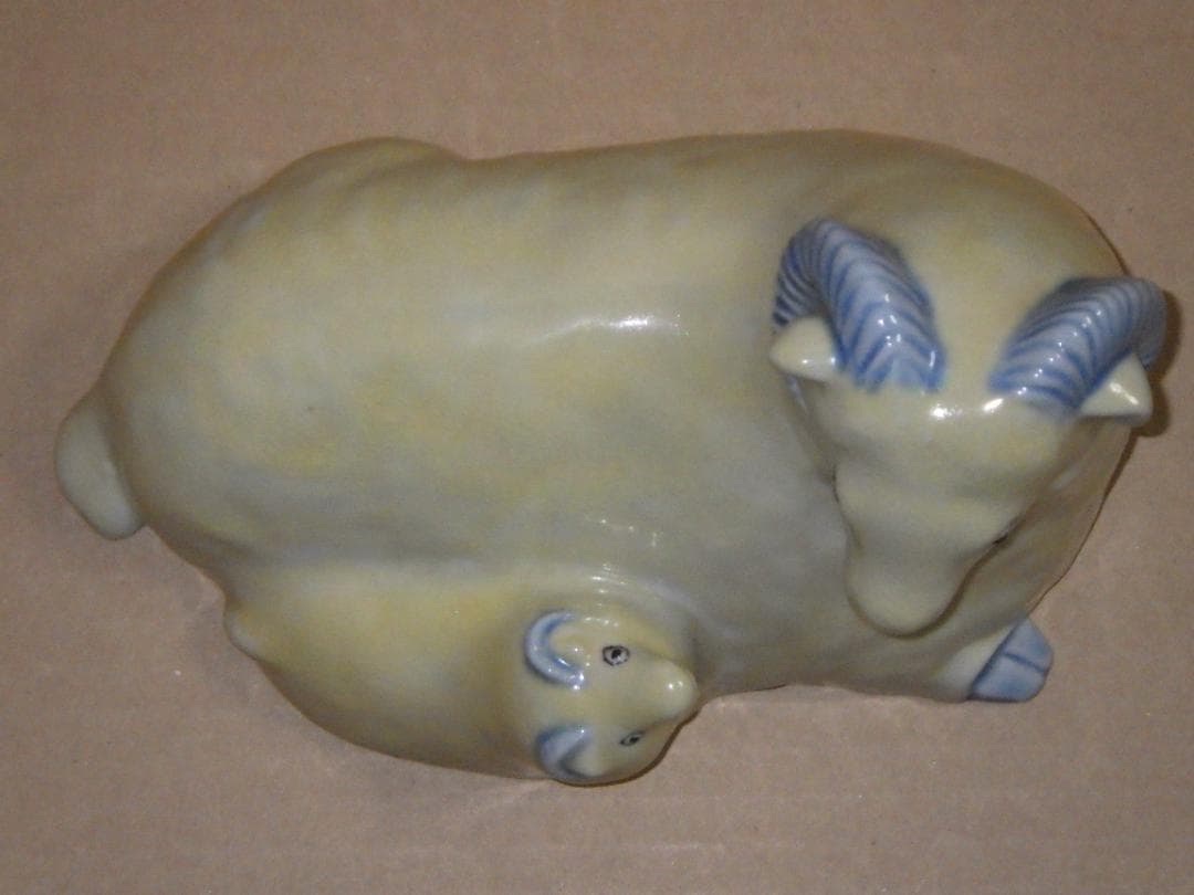 新品 浅倉五十吉 九谷焼 慕情 未 羊 ひつじ 共箱 陶製置物 フィギュリン