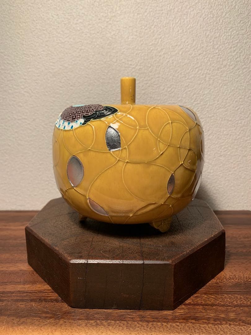 二代目 中村翠嵐 古代黄交趾 鴛鴦香爐 香炉 黄交趾 京焼 茶道具 共箱 共布付