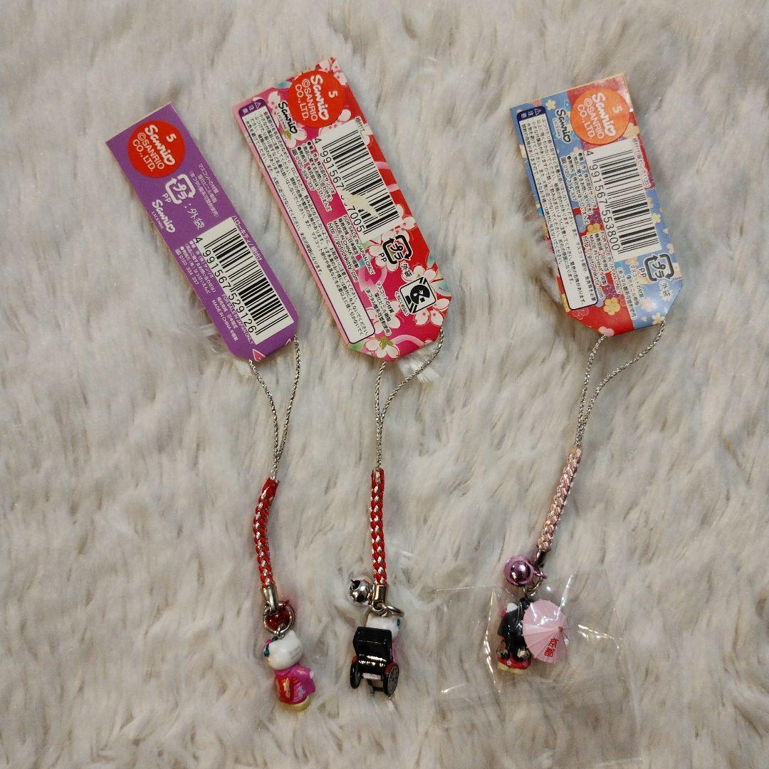 ご当地キティ 京都限定 舞妓 根付けストラップ 人力車 3つセット 清水寺 レア
