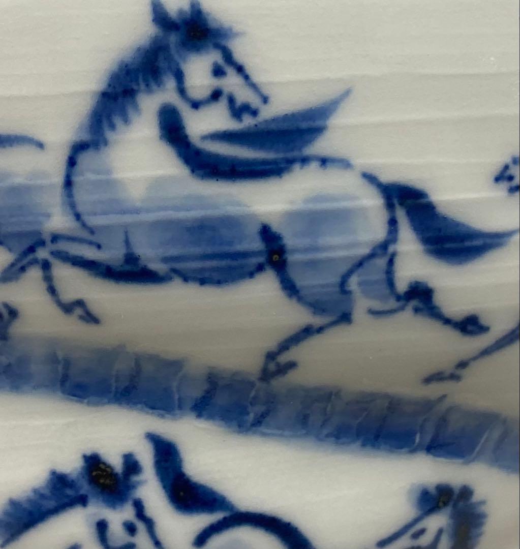 B547b「染付 馬九行く茶盌」寺尾陶象作　共箱　京焼　茶道具