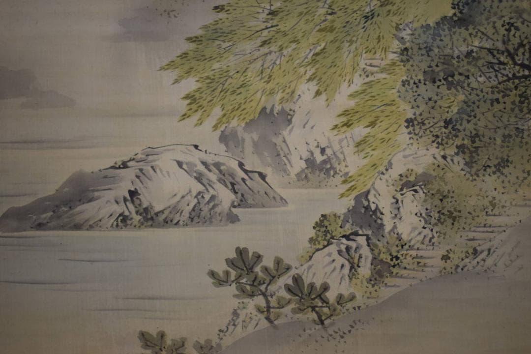 真作/久保田桃水/嵐峡/山水嵐山山水図/布袋屋掛軸HH-872