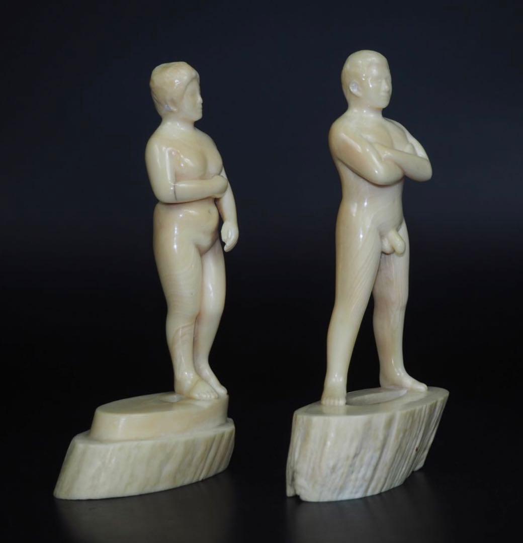 送料無料　レア物　マッコウクジラ　抹香鯨　鯨歯彫刻２体